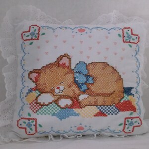 Cat Pillow Hand Embroidered