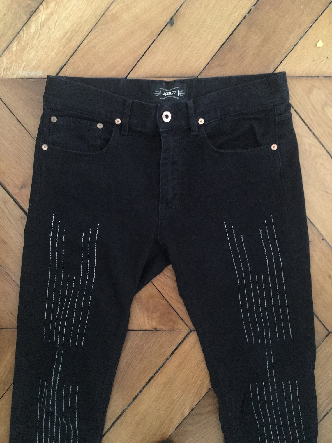 Unisex skinny Jeans jean slim noir brodé APRIL77 28 navajo | Etsy