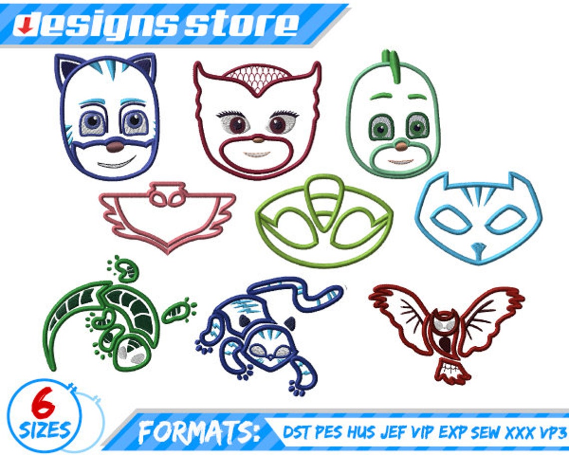 PJ Mask Face & Logos APPLIQUE DESIGN Machine Embroidery Catboy Etsy