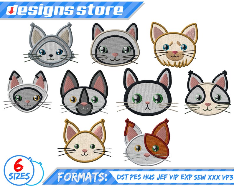 CAT APPLIQUE DESIGN Animal Cat Embroidery Machine Design Cat - Etsy