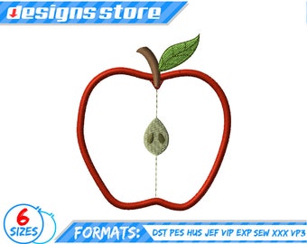 APPLE APPLIQUE DESIGN, teacher fruit school machine embroidery design, apple spring applique design apple teacher school embroidery applique