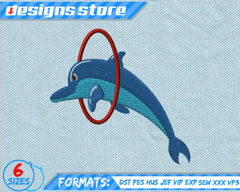 DOLPHIN EMBROIDERY DESIGN, sea dolphin summer fish machine embroidery design, summer embroidery design, sea embroidery design, sea animal image 1