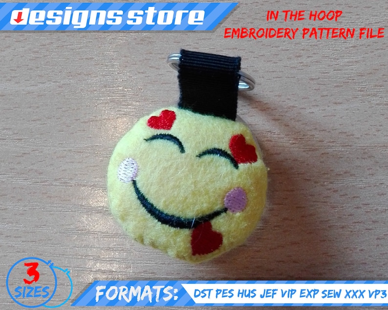 EMOJI EMBROIDERY DESIGN keychain, in the hoop pattern file stuffed keychain emoji embroidery machine design, emojI stuffed keychain ith file image 3