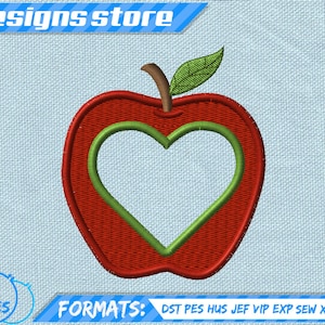APPLE EMBROIDERY DESIGN, teacher fruit school machine embroidery design, apple spring embroidery design, apple teacher school embroidery