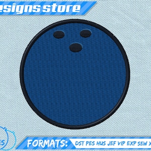 May include: Blue bowling ball embroidery design in six different formats: DST, PES, HUS, JEF, VIP, EXP, SEW, XXX, VP3.