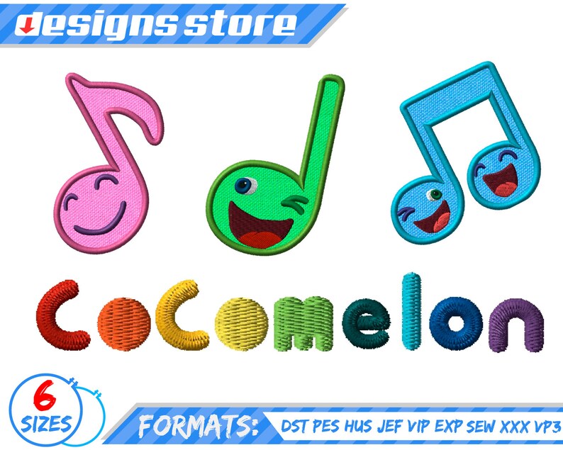 MUSIC Note APPLIQUE DESIGN Baby Cocomelon Embroidery Design Etsy