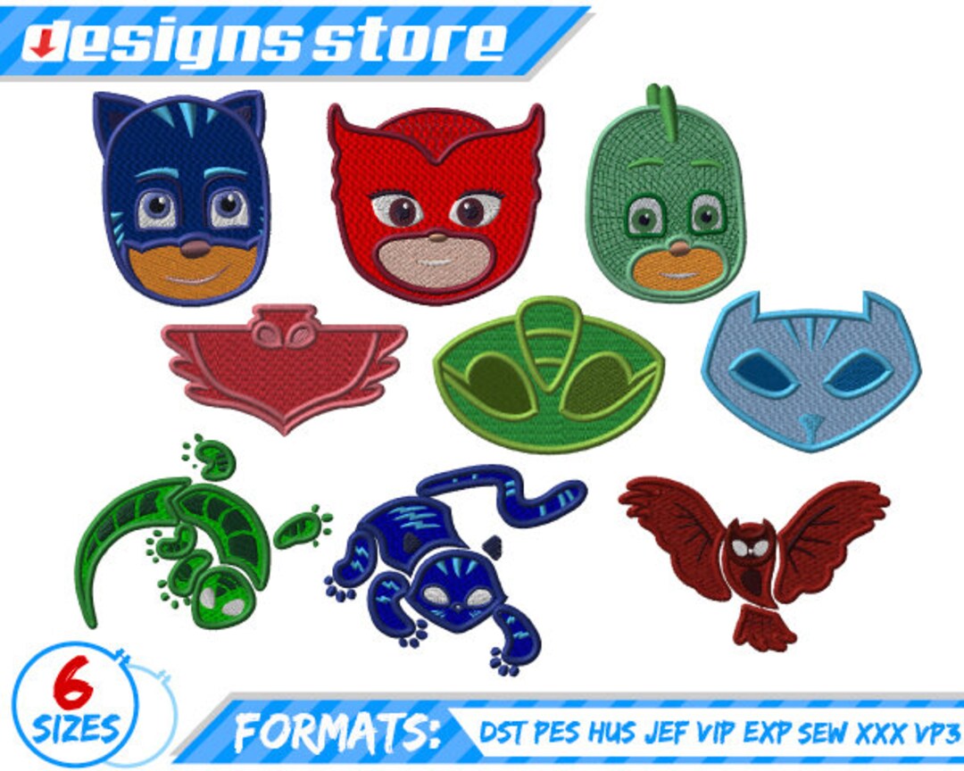 PJ Mask Logo & Faces EMBROIDERY DESIGN Machine Connor Catboy Etsy