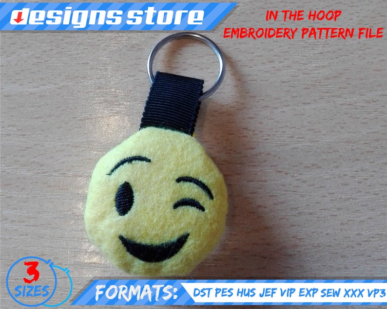 EMOJI EMBROIDERY DESIGN keychain, in the hoop pattern file stuffed keychain emoji embroidery machine design, emojI stuffed keychain ith file image 6