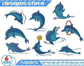 Delfin bordado a maquina, verano mar delfin animal diseño de bordado a maquina