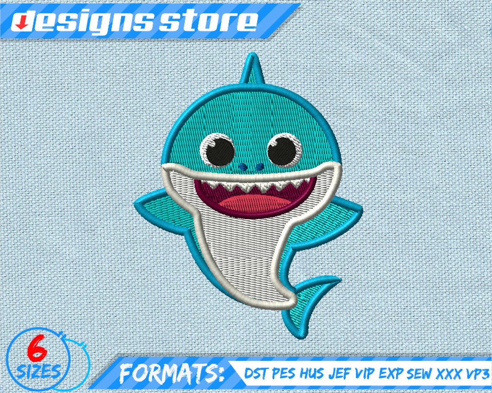 Baby shark embroidery design baby shark machine embroidery  etsy Baby shark embroidery design baby shark machine embroidery  etsy