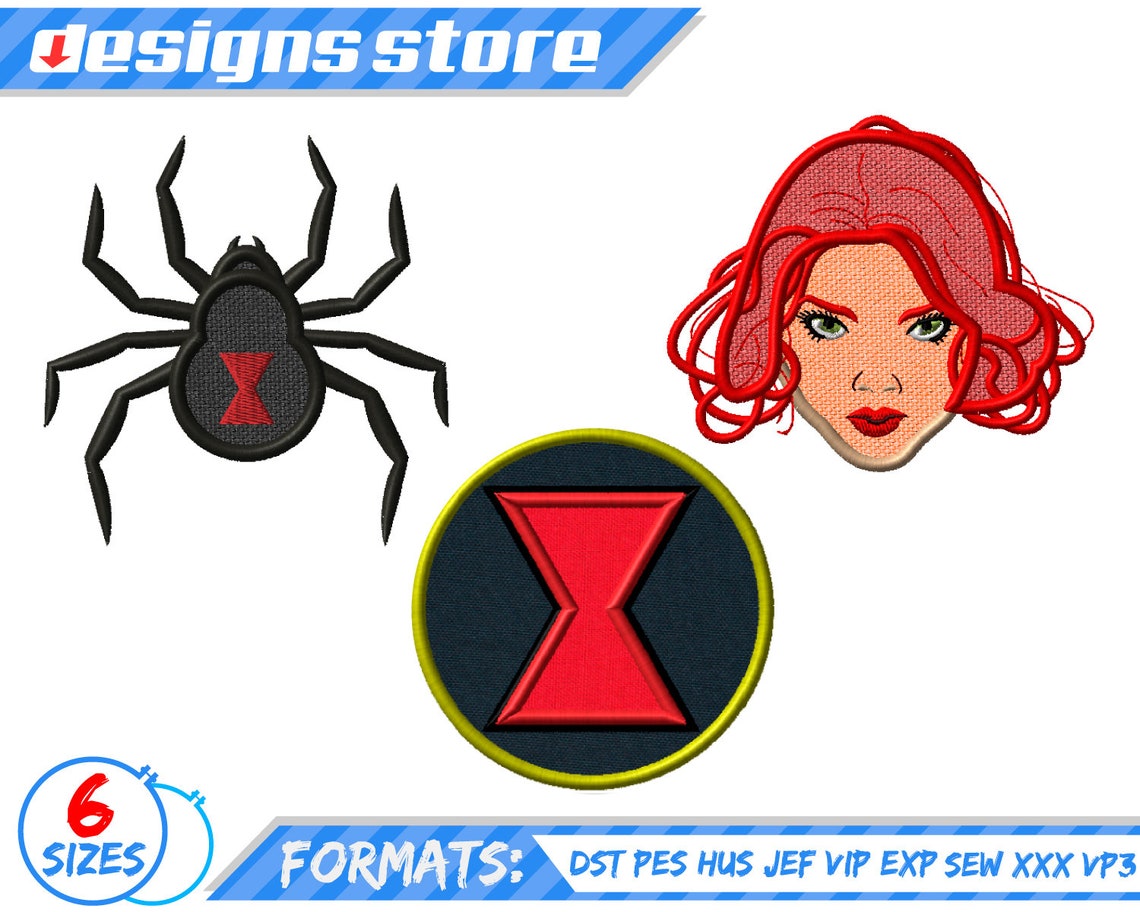 Black Widow Applique Superhero Embroidery Design Machine Etsy