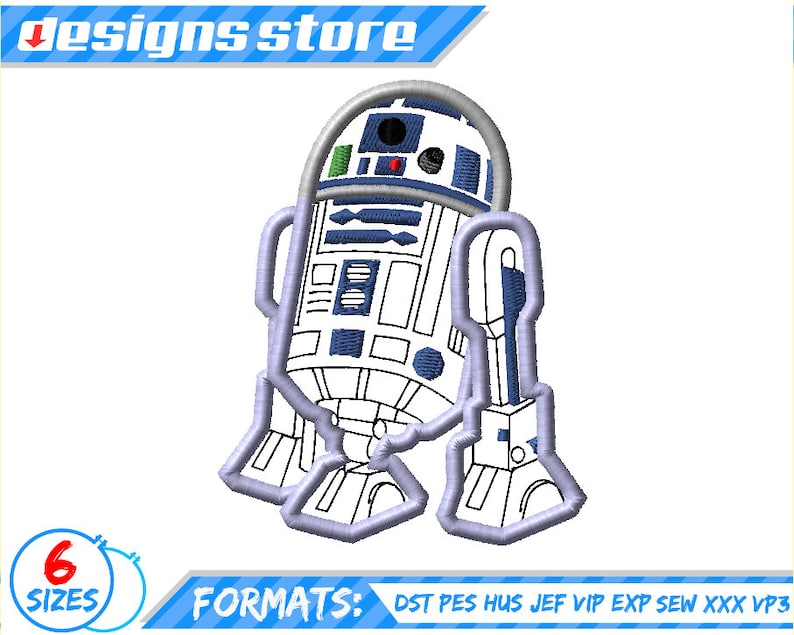 STAR WARS R2D2 APPLIQUE Design Embroidery Star Wars Machine R2D2 Applique Embroidery Design Darth Vader embroidery Star Wars Design Applique image 1