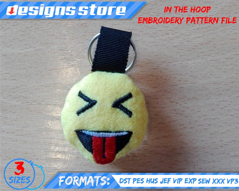 EMOJI EMBROIDERY DESIGN keychain, in the hoop pattern file stuffed keychain emoji embroidery machine design, emojI stuffed keychain ith file image 7