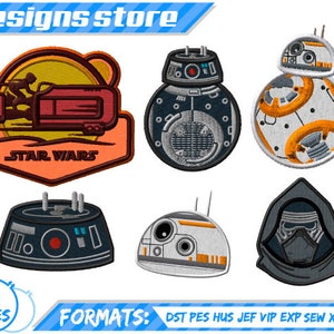 STAR WARS APPLIQUE Embroidery BB8 BB9E Kylo Ren Rey Design Machine Designs Star Wars
