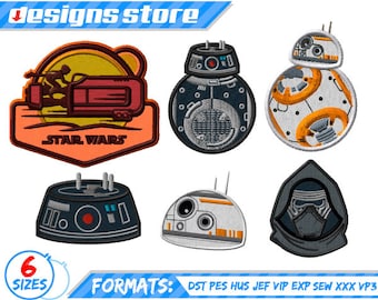 STAR WARS APLIQUE diseño de bordado a maquina BB8 BB9E Kylo Ren Rey