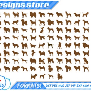 DOG EMBROIDERY DESIGN, 100 dog breed silhouette embroidery machine design, Akita Beagle Border Collie Pointer Pomeranian Poodle Pug Doberman