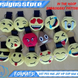 EMOJI EMBROIDERY DESIGN keychain, in the hoop pattern file stuffed keychain emoji embroidery machine design, emojI stuffed keychain ith file