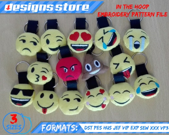 EMOJI LLAVERO BORDADO, archivo digital patron de llavero peluche emoji hecho en el aro para ser utilizado en maquina de bordar. descarga