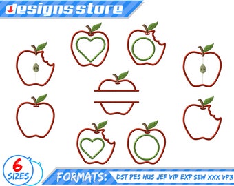 APPLE APPLIQUE DESIGN, teacher fruit school machine embroidery design, apple spring applique design apple teacher school embroidery applique