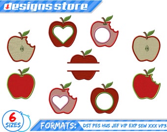 APPLE EMBROIDERY DESIGN, teacher fruit school machine embroidery design, apple spring embroidery design, apple teacher school embroidery