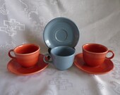 HOMER LAUGHLIN FIESTA Contemporary 6pc (3 sets) Periwinkle Blue Paprika Orange Replacement Cups and Saucer Sets - United States - Retired