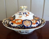 MASON 39 S Patent Ironstone China, England c.1825 - Asian Imari Chinoiserie period - Fence Vase Doves pattern COVERED Vegetable DISH