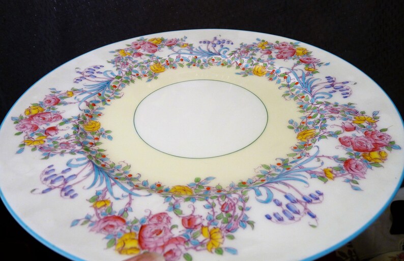 Royal Worcester, England ONE or SET 4 - Dinner Plate(s) or Salad Plate(s) in the Z502-1 JUNE pattern w/ Turquoise edging & Flowers image 5