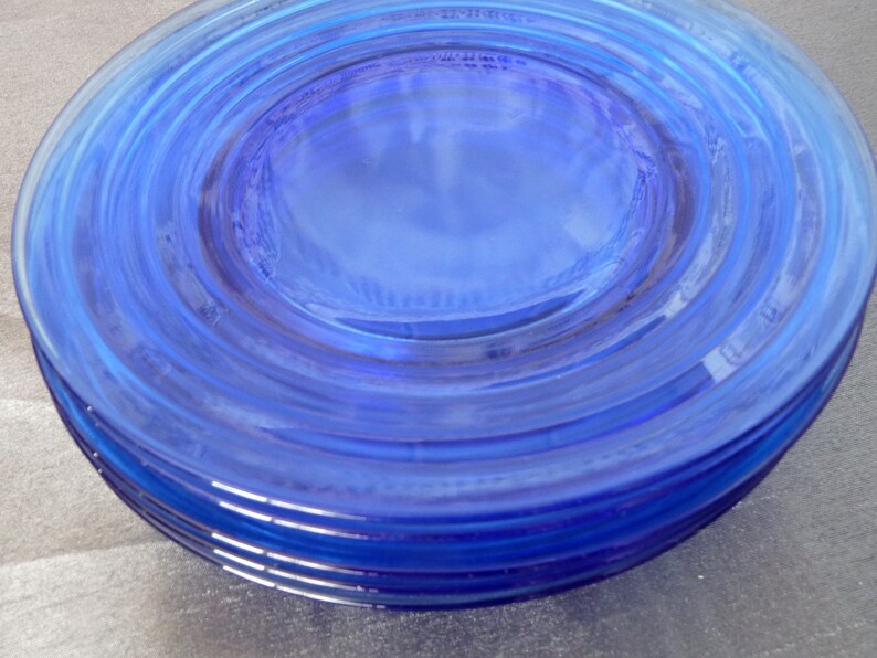 Hazel Atlas Glass Company SET 4 or SET 6-8 Luncheon Sandwich Plates Cobalt Blue Depression Glass MODERNTONE pattern
