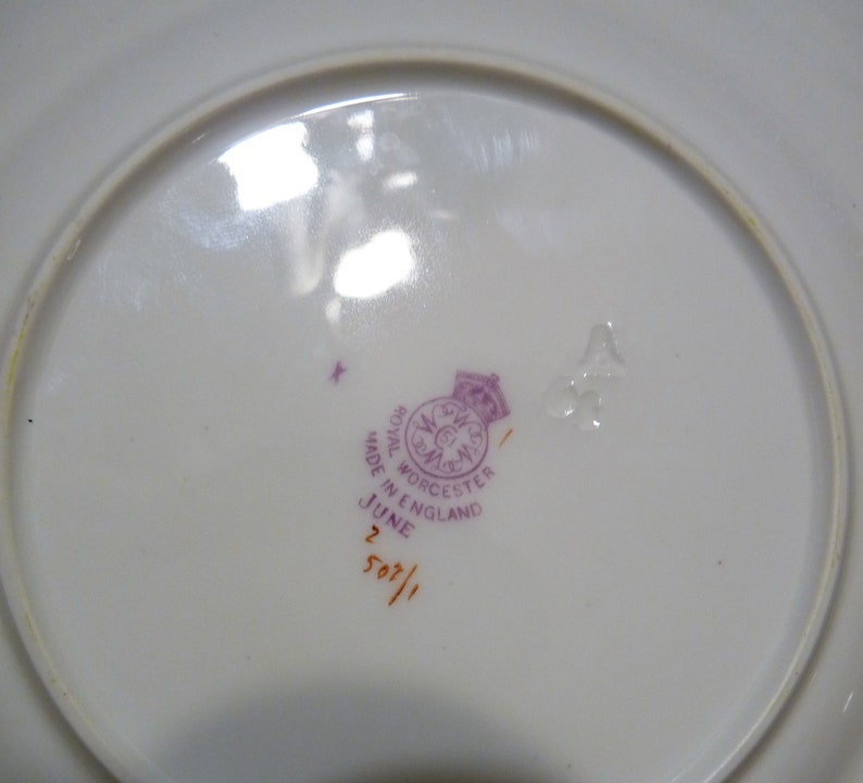Royal Worcester, England ONE or SET 4 - Dinner Plate(s) or Salad Plate(s) in the Z502-1 JUNE pattern w/ Turquoise edging & Flowers image 9