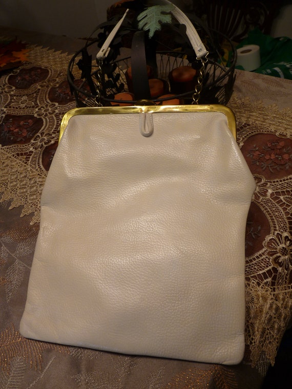 Cream color Genuine Leather FLAT BAG Clutch / Even