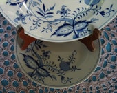 Meissen Germany - Blue Onion Vine Pattern - LOT TWO - Smooth rimmed Luncheon Plate Deep Plate Salad Plate - Clean Cross Swords Mark