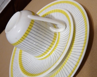 Designer Stig Lindberg for Gustavsberg, Sweden 1960&#39;s &quot;Piké&quot; pattern  CHOICE: Trio Sets / Dessert Cake Plates / Coffee Cup and Saucer Set