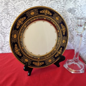 Minton, Engeland - ONE - Niet meer verkrijgbaar ARGYLE kobaltblauw H5062 - serviesbord met handgeschilderde 24-karaats goud ingelegde donkerblauwe band