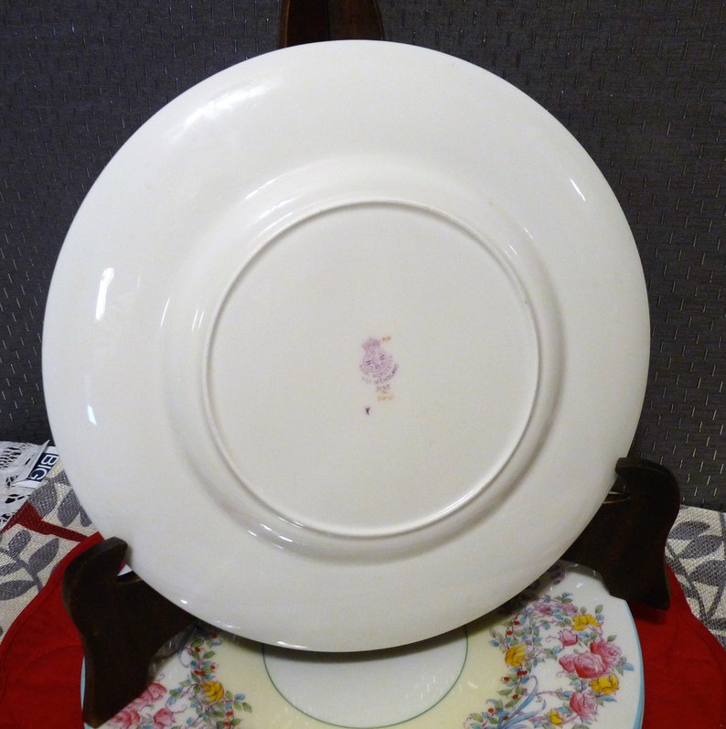 Royal Worcester, England ONE or SET 4 - Dinner Plate(s) or Salad Plate(s) in the Z502-1 JUNE pattern w/ Turquoise edging & Flowers image 7