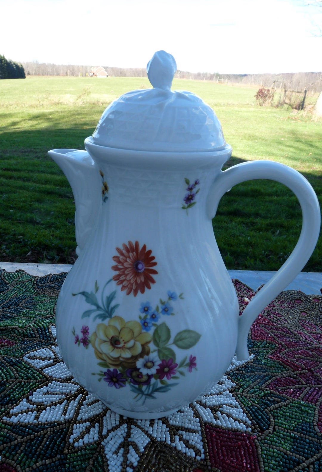 Dresden ドレスデン フラワーブーケ シュガーポット Hutschenreuther, Germany - Dresden Form COFFEE POT W/ Floral