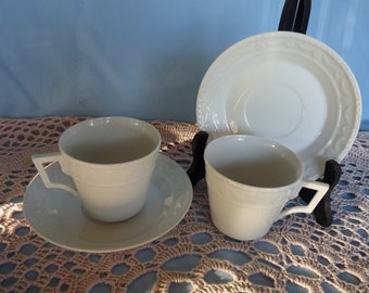 KPM Berlin Germany - Kurland - High Glaze Relief - CHOICE:  One Demitasse Espresso Cup/Saucer Set OR Lot 2 Coffee Cups/Saucers Sets (4pcs)