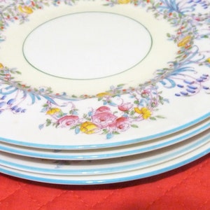 Royal Worcester, England ONE or SET 4 - Dinner Plate(s) or Salad Plate(s) in the Z502-1 JUNE pattern w/ Turquoise edging & Flowers image 4