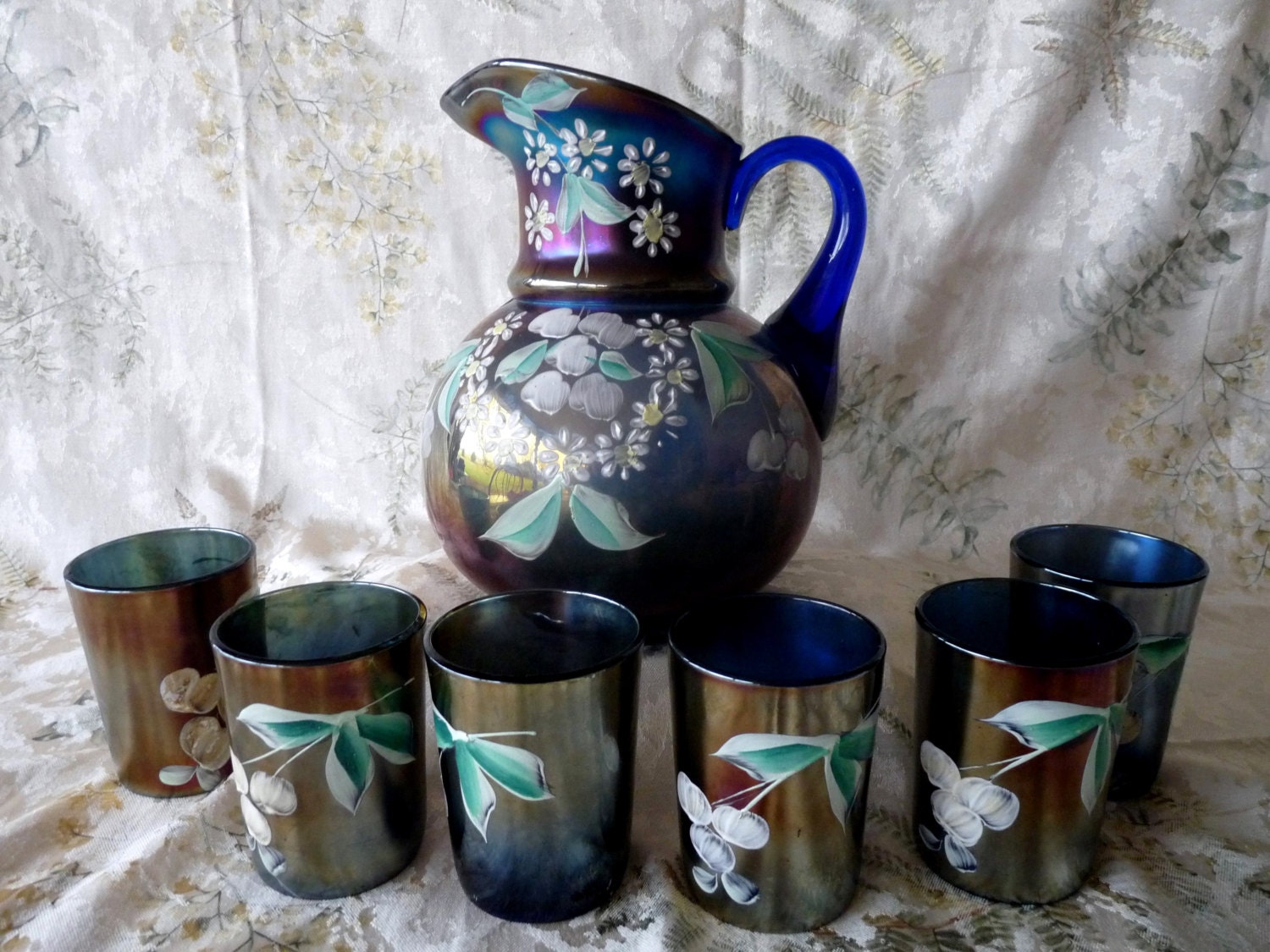 Fenton Glass Blue Pitcher - Etsy Fenton Glass Blue Pitcher - Etsy