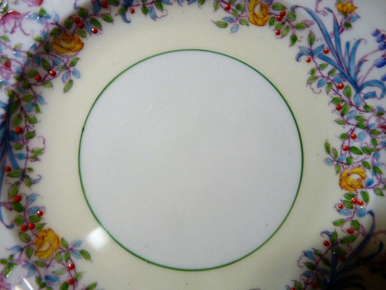 Royal Worcester, England ONE or SET 4 - Dinner Plate(s) or Salad Plate(s) in the Z502-1 JUNE pattern w/ Turquoise edging & Flowers image 6
