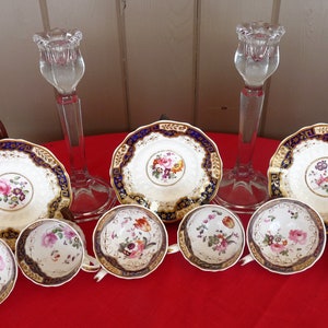 Hicks, Meigh & Johnson, Staffordshire - early c.1800&#39;s - TRIO SET #812 - Saucer, Coffee Cup and Tea Cup w/ assorted Hand-Painted Flowers
