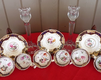 Hicks, Meigh & Johnson, Staffordshire - early c.1800's - TRIO SET #812 - Saucer, Coffee Cup and Tea Cup w/ assorted Hand-Painted Flowers