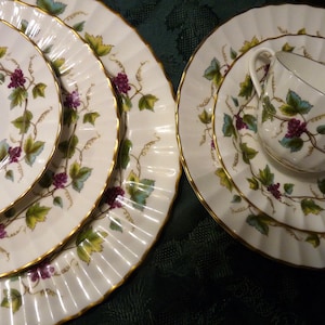 Royal Worcester, England - BACCHANAL Cream w/ Grapes & Vine - CHOICE: Dinner Plates, Salad Plates, Side Plates, Cup Saucer Sets - Gold Trim