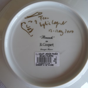 Artist signed Sylvie Coquet - BRUNCH de  J.L. COQUET Limoges France - One - 8.5&quot; Dessert Plate - Platinum Trim - assorted colors available