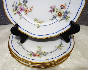 A La Paix, 34, Avenue De L'Opera Paris French HandPainted Luncheon Plates(s) CHOICE One Single / Set 4 / Lot 5 - Scattered Flowers Gold Trim