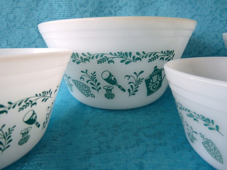 Federal Milk Glass 1960s Teal Scandinavian Pattern Set of Etsy
