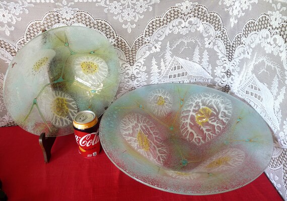 Set of 12 Signed and Hand Decorated Higgins Fused Art Glass Plates Set of 12 Signed and Hand Decorated Higgins Fused Art Glass Plates