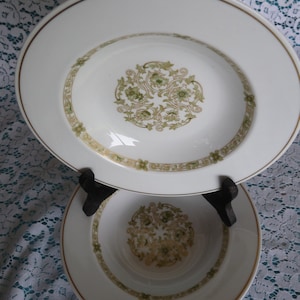 HAVILAND Limoges Frankreich - MEURICE Muster - Set 10 - 18 cm Suppenschüsseln mit breitem Rand - Grünes Blumenmuster & Gold Schnörkel