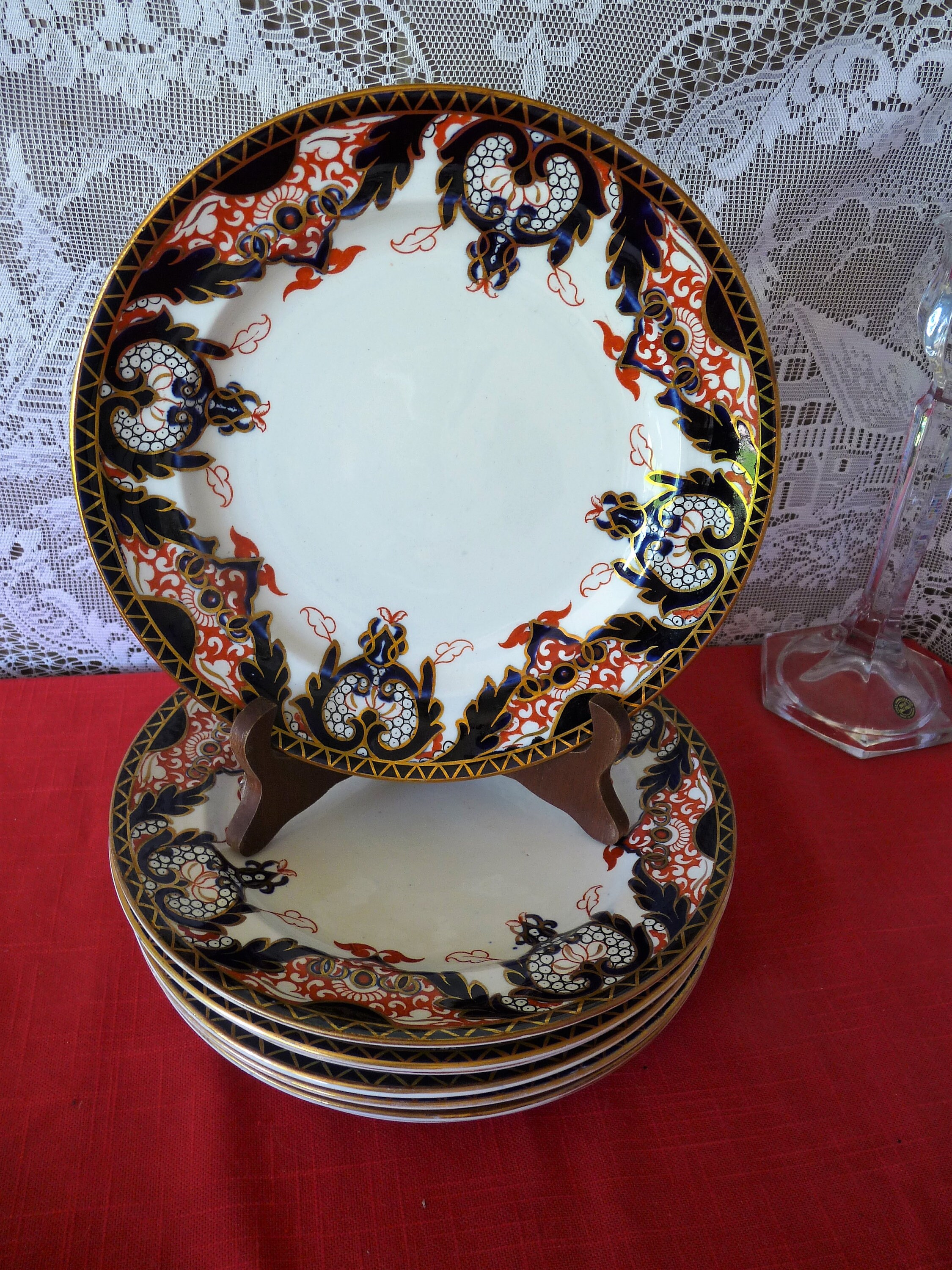 Royal Crown Derby - c.1881 & c. 1890 -  IMARI #1270 - Blue and Orange w/ Gold band - CHOICE: Set 4 or One Single Luncheon Plate(s)...