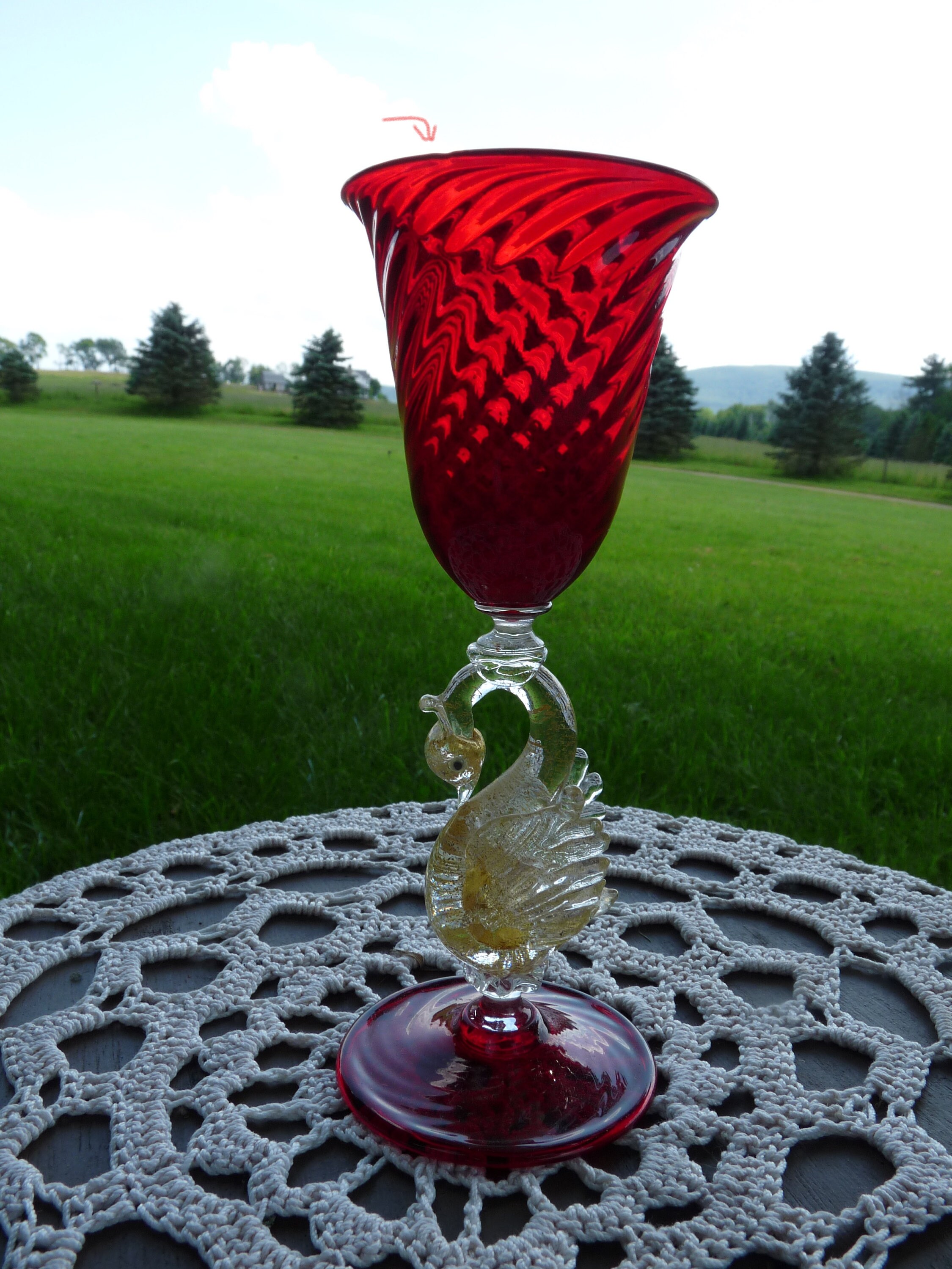 Murano Glass Salviati Venice Made in Italy 赤白 フリル 氷皿