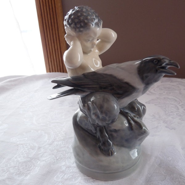 A Flawless Royal Copenhagen 1923 FAUN & CROW Figurine by Christian Thomsen #2113 Made in DENMARK